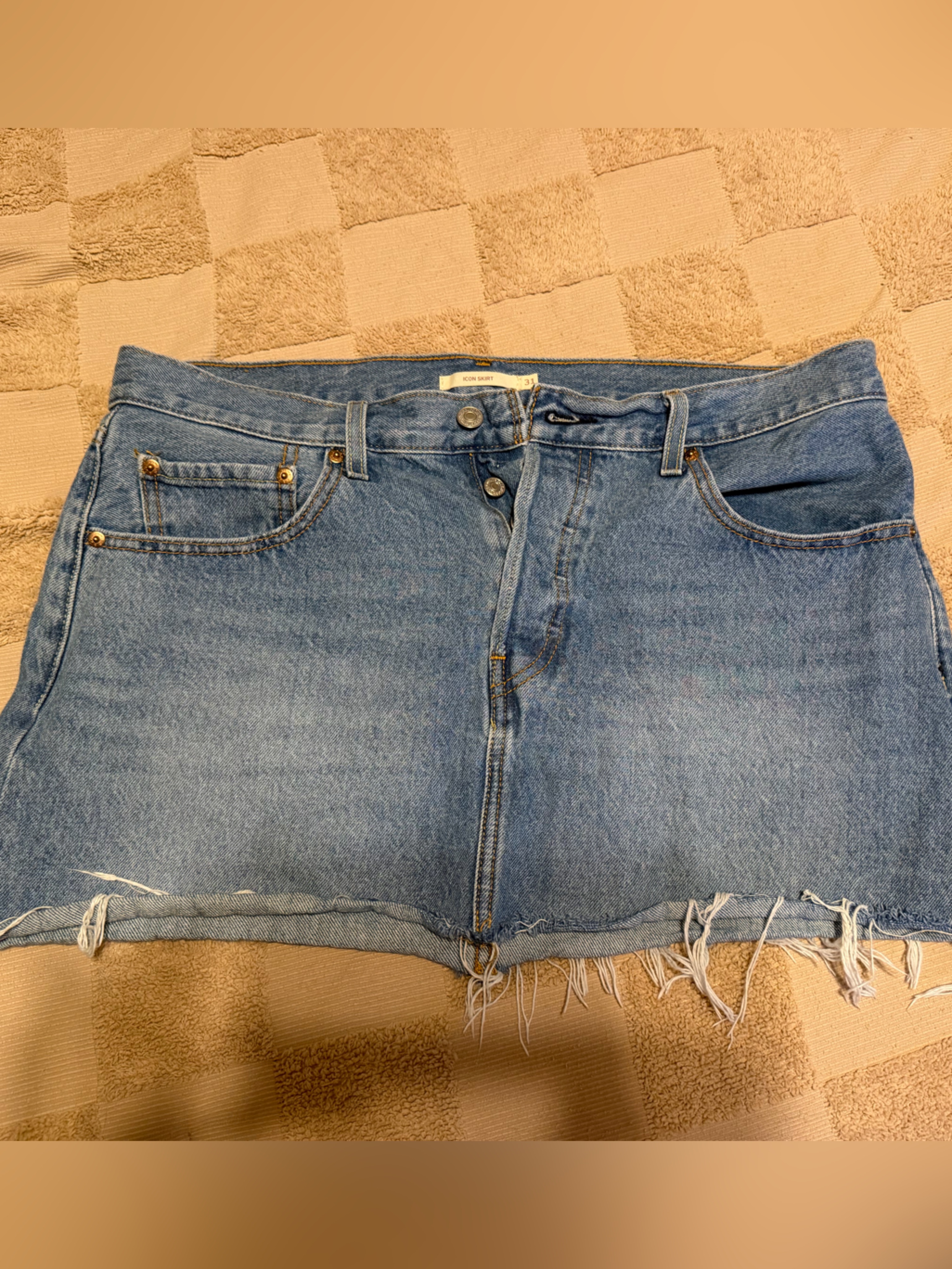 High-Waist Light Blue Denim Cutoff Mini Skirt For Women